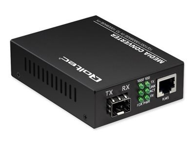 Qoltec - Światłowodowy konwerter mediów - 1GbE - 1000Base-TX, 1000Base-FX, 100Base-TX, 10Base-T - RJ-45 / SFP (mini-GBIC)