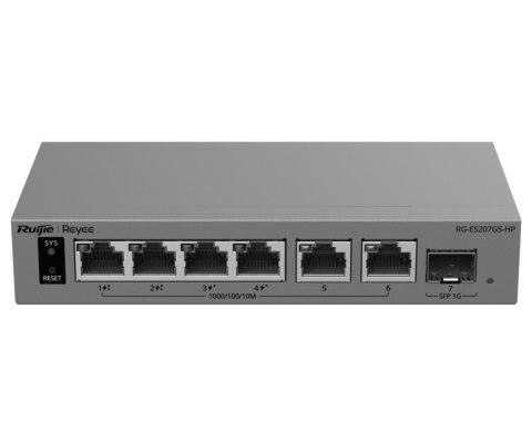 SWITCH POE RG-ES207GS-HP 4-PORTOWY + 2X UPLINK + 1X SFP REYEE