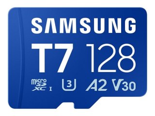 Samsung T7 MB-MB128T - Karta pamięci flash - 128 GB - A2 / Video Class V30 / UHS-I U3 - microSDXC UHS-I - niebieski