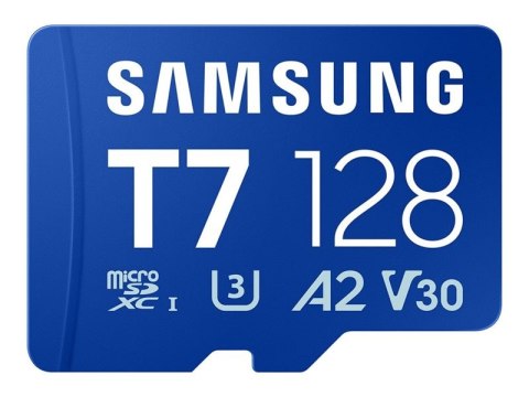 Samsung T7 MB-MB128T - Karta pamięci flash - 128 GB - A2 / Video Class V30 / UHS-I U3 - microSDXC UHS-I - niebieski