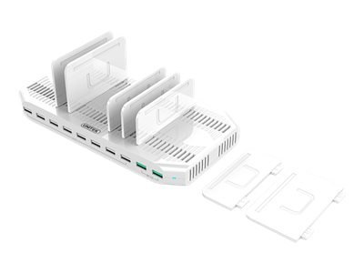 Unitek - Podstawka ładująca + zasilacz AC - 96 wat - 2.4 A - QC 3.0 - 10 złącza wychodzące (USB)