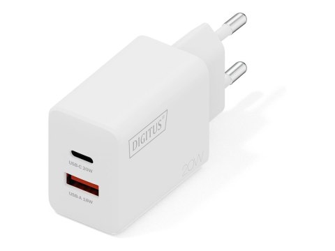 Digitus - Zasilacz - 20 wat - 2 złącza wychodzące (USB-C, USB) - biały