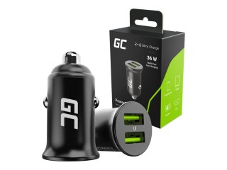 Green Cell PowerRide Nano36 - Zasilacz samochodowy - 36 wat - GC Ultra Charge - 2 złącza wychodzące (2 x USB) - czarny