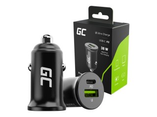 Green Cell PowerRide Nano38 - Zasilacz samochodowy - 38 wat - GC Ultra Charge, Power Delivery 3.0 + PPS - 2 złącza wychodzące (U