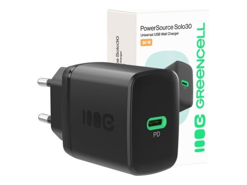 Green Cell PowerSource Solo30 - Zasilacz - 30 wat - 3 A - PD 3.0 (USB-C) - czarna pantera