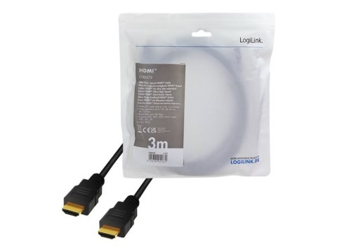 LogiLink - Kabel HDMI z Ethernet - HDMI męski do HDMI męski - 3 m - czarny - obsługa 4K, obsługa 8K, obsługa 10K