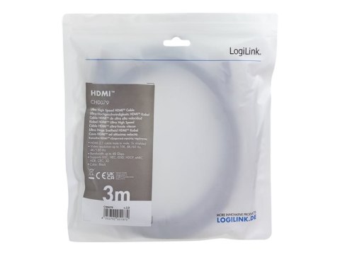 LogiLink - Kabel HDMI z Ethernet - HDMI męski do HDMI męski - 3 m - czarny - obsługa 4K, obsługa 8K, obsługa 10K