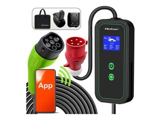 Qoltec Mobile - Stacja dokująca EV - with 2-in-1 Type 2 adjustment, portable, Wi-Fi, LCD, LED - 11 kW - 16 A (IEC 62196-2 (Menne