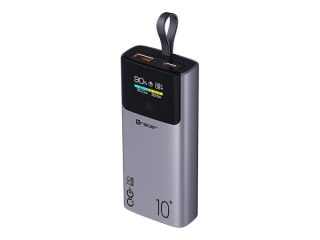 Tracer Comet - Powerbank - 10000 mAh - 37 Wh - 22.5 wat - 3 A - QC 3.0, PD - 3 złącza wychodzące (2 x USB-C, USB Typ A) - stalow