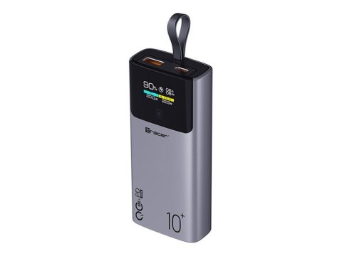 Tracer Comet - Powerbank - 10000 mAh - 37 Wh - 22.5 wat - 3 A - QC 3.0, PD - 3 złącza wychodzące (2 x USB-C, USB Typ A) - stalow