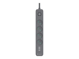 Tracer PowerLine + - Linka zasilania - mobile ready, surge protector, + 3x USB A, 5 V 2.4 A - 250 V - 3680 wat - złącza wyjściow