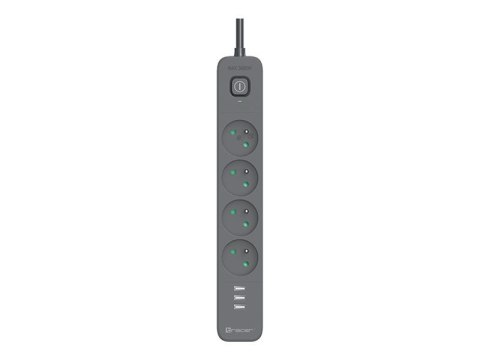 Tracer PowerLine + - Linka zasilania - mobile ready, surge protector, + 3x USB A, 5 V 2.4 A - 250 V - 3680 wat - złącza wyjściow