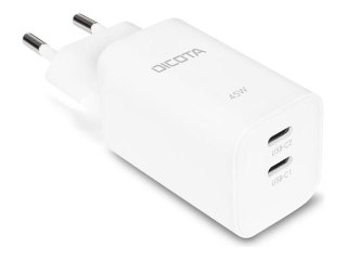 DICOTA - Zasilacz - GaN - 45 wat - 3 A - PD 3.0 - 2 złącza wychodzące (USB-C) - przewodowo: USB-C - biały - Europa