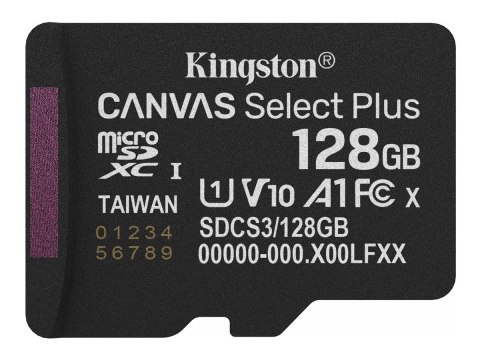 Kingston Canvas Select Plus - Karta pamięci flash - 128 GB - A1 / Video Class V10 / UHS-I U1 / Class10 - microSDXC UHS-I