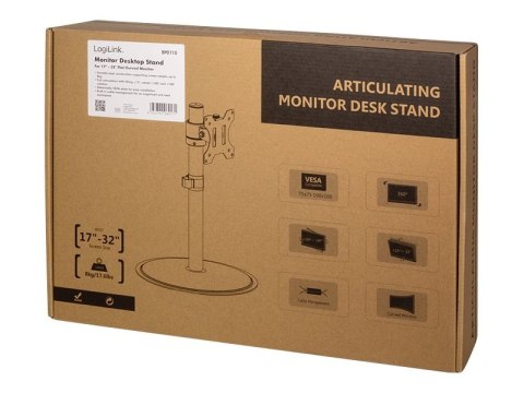 LogiLink - Stojak - wystający - dla monitor / zakrzywiony monitor - stal, plastik - czarny - rozmiar ekranu: 17"-32" - biurku