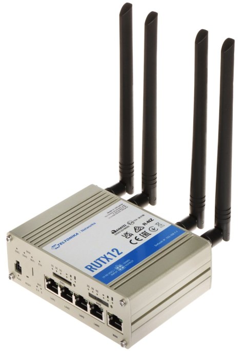 PUNKT DOSTĘPOWY DUAL 4G LTE + ROUTER RUTX12 Dual SIM Bluetooth BLE, Wi-Fi 5, 2.4 GHz, 5 GHz, 867 Mb/s Teltonika