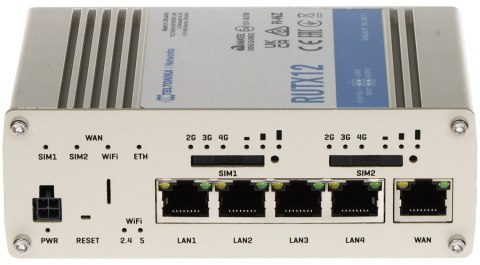 PUNKT DOSTĘPOWY DUAL 4G LTE + ROUTER RUTX12 Dual SIM Bluetooth BLE, Wi-Fi 5, 2.4 GHz, 5 GHz, 867 Mb/s Teltonika