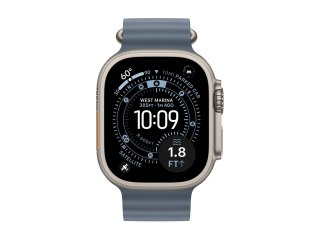 Apple Watch Ultra 3 - 49 mm - naturalny tytan - Tak inteligentny zegarek z opaska Ocean - guma fluorokarbonowa - niebieski kotwi