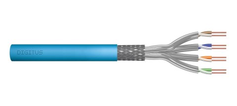 Kabel teleinformatyczny instalacyjny DIGITUS kat.6A, S/FTP, Eca, drut, AWG 23/1, LSOH, 500m, niebieski, szpula