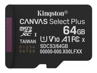 Kingston Canvas Select Plus - Karta pamięci flash - 64 GB - A1 / Video Class V10 / UHS-I U1 / Class10 - microSDXC UHS-I