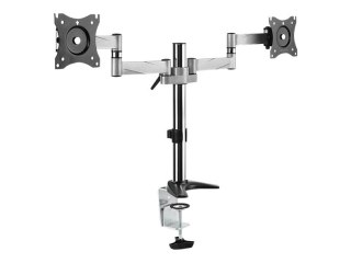 LogiLink Dual monitor desk mount - Zestaw do montażu - ramię regulowane - dla 2 monitory - aluminium, stal - szary metalik - roz